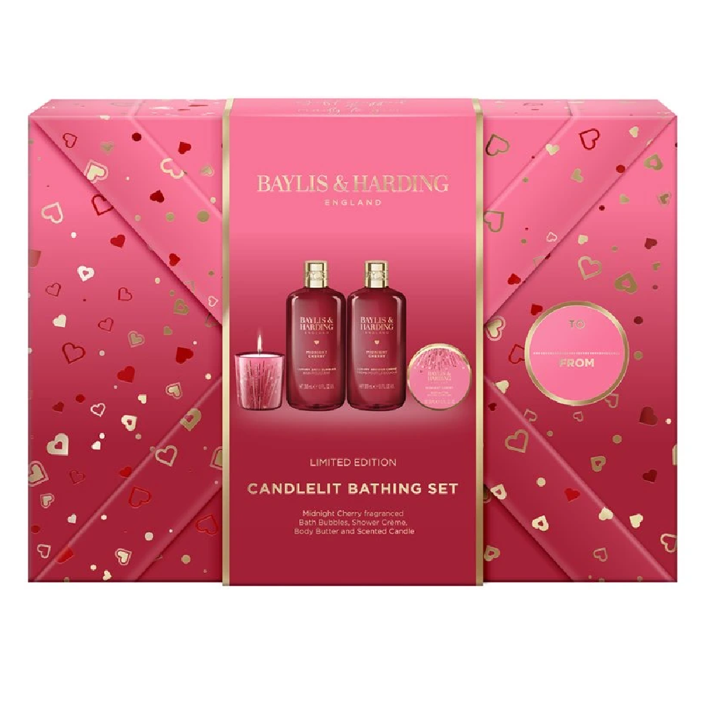 Midnight Cherry Gift Wrapped Candlelit Bathing Gift Set
